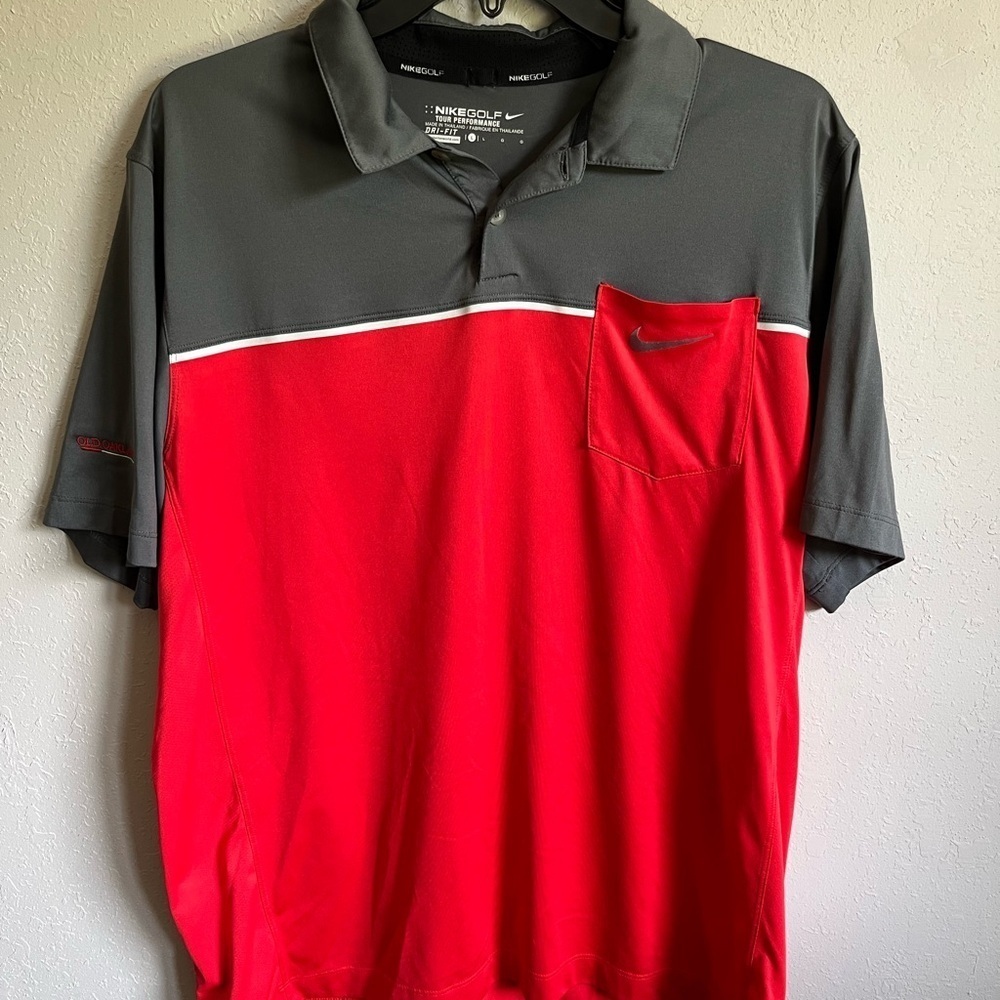 Men’s Res And Gray Nike Golf Tour Performance Dri-Fit Polo Size L
